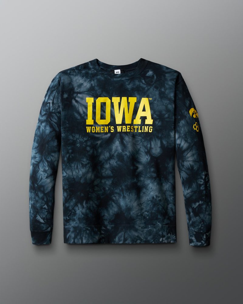 CIACR1003 Iowa Womens Wrestling Tie Dye Crewneck PUP Tie Dye Black 0001