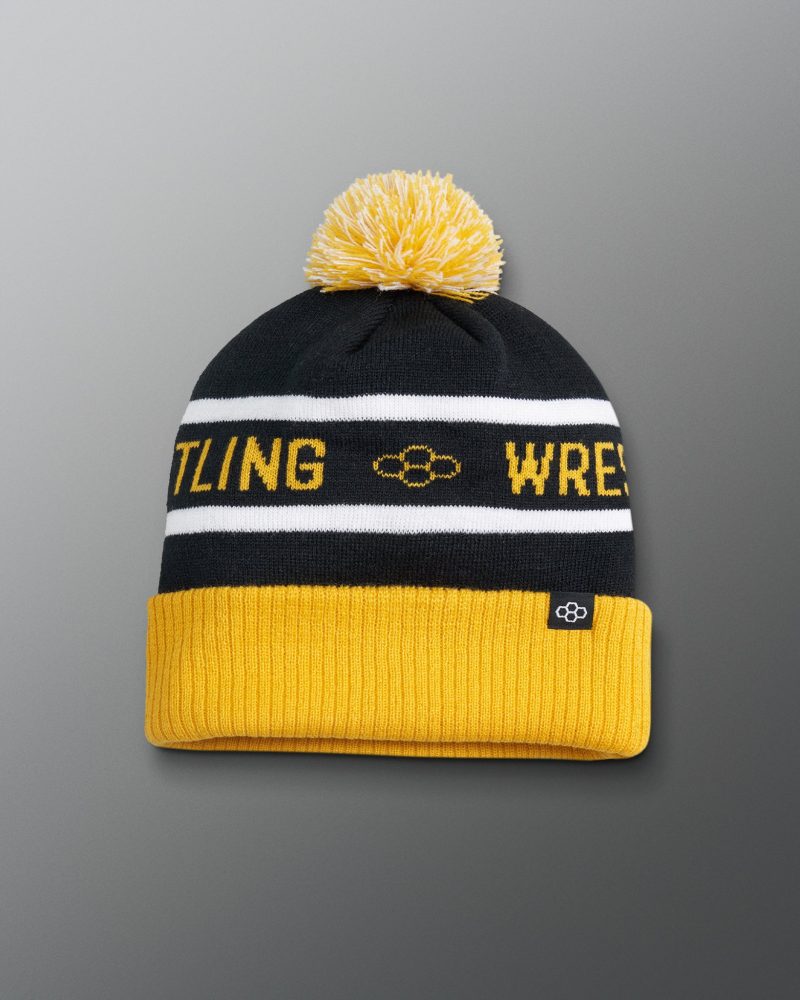 TEMBE1000 Wrestling Fold Over Beanie Black Yellow White 0001