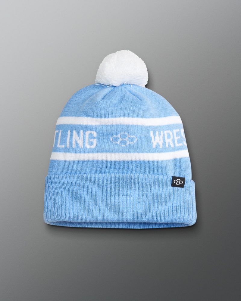 TEMBE1000 Wrestling Fold Over Beanie Light Blue White 0001