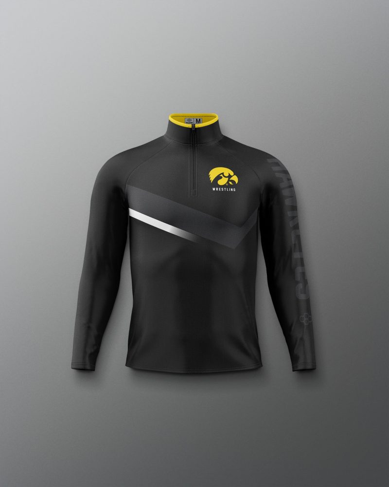 Y CIAQZ1010 Iowa Hawkeyes Sublimated Youth Elite Quarter Zip Black 0001