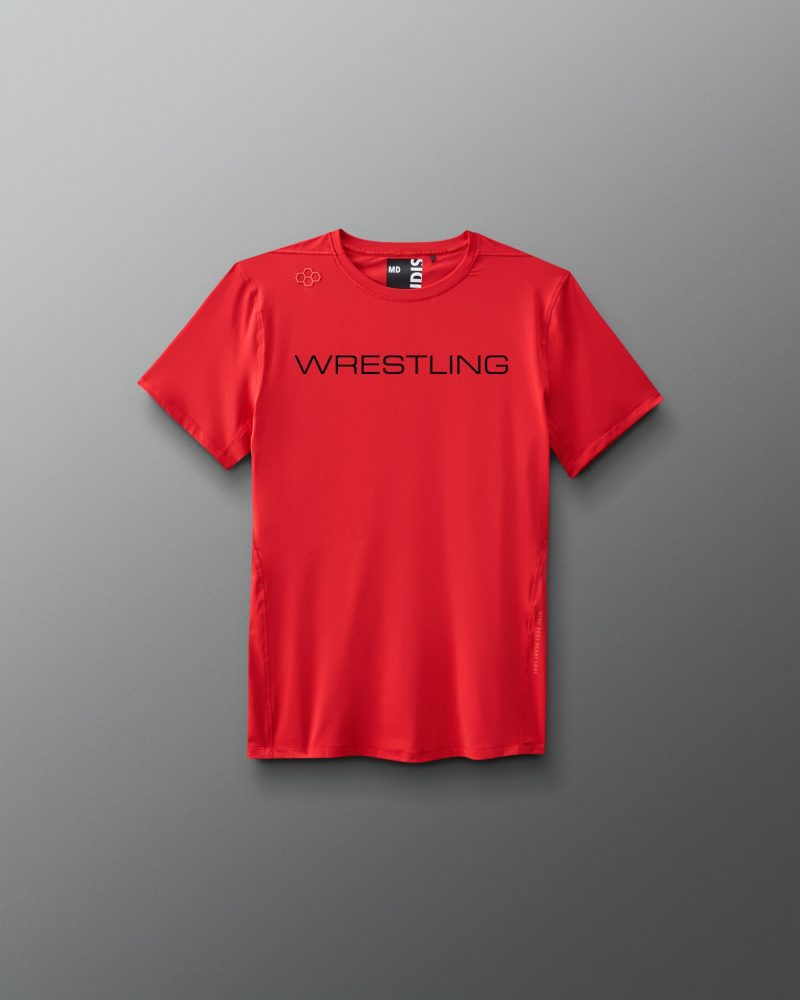 Y RUDTS1131 Wrestling Wordmark Performance Youth T Shirt Red 0001